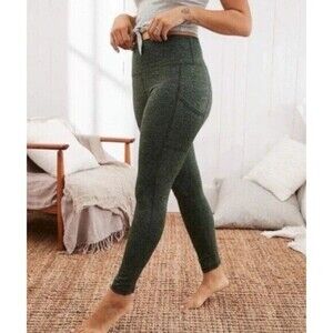 Aerie Activewear Leggings Womens Sz M Green Side Pockets Athletic Sporty Pull On